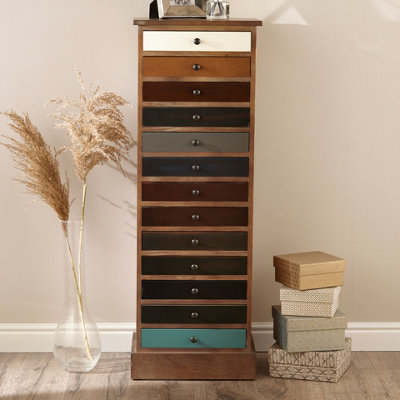 Blue Multicoloured Wood 13 Drawer Unit