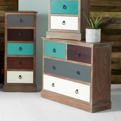 Blue Multicoloured Wood 4 Drawer Unit