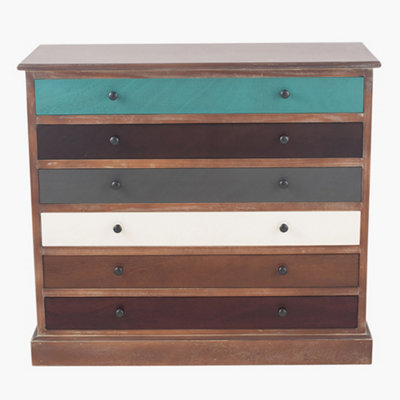 Blue Multicoloured Wood 6 Drawer Unit