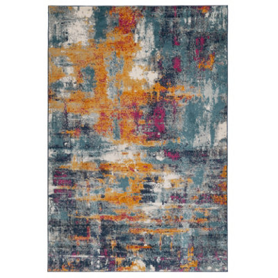 Blue Navy Multicoloured Abstract Burst Area Rug 190x280cm