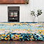 Blue Ochre Bold Distressed Abstract Shaggy Living Area Rug 160x230cm