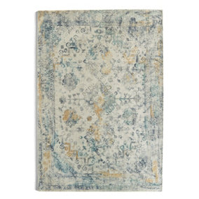 Blue Ochre Traditional Rug, Anti-Shed Rug, Bordered Luxurious Rug for Bedroom, Living Room, & Dining Room-120cm X 170cm