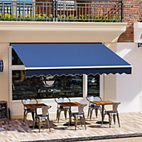 Blue Outdoor Retractable Awning Garden Sun Shade Manual Shelter Canopy 3 m x 2.5 m