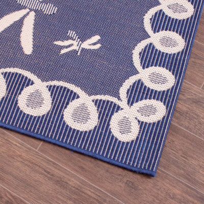Blue Outdoor Rug, Animal Bordered Stain-Resistant Rug For Patio Decks ...