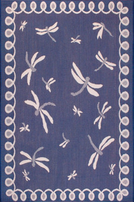 Blue Outdoor Rug, Animal Bordered Stain-Resistant Rug For Patio Decks Garden, 15mm Modern Outdoor Rug- 80cm X 150cm