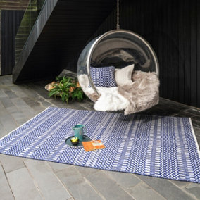 Blue Outdoor Rug, Geometric Stain-Resistant Rug For Patio Decks  2mm Modern Outdoor Area Rug-66 X 240cmcm (Runner)