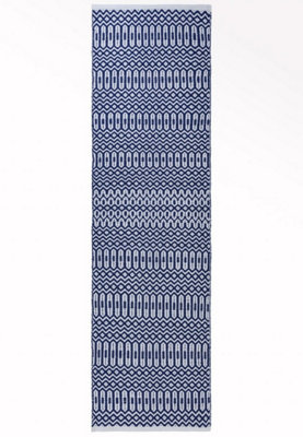 Blue Outdoor Rug, Geometric Stain-Resistant Rug For Patio Decks  2mm Modern Outdoor Area Rug-66 X 240cmcm (Runner)