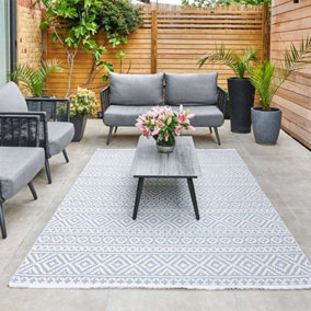 Blue Outdoor Rug, Geometric Stain-Resistant Rug For Patio Decks, 3mm Modern Outdoor Durable Area Rug-160cm X 220cm