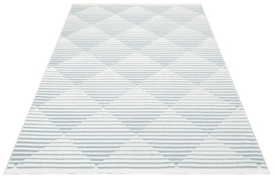 Blue Outdoor Rug, Geometric Striped Stain-Resistant Rug For Patio Decks, 3mm Modern Outdoor Area Rug-190cm X 290cm