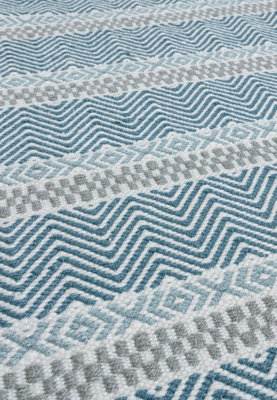 Blue Outdoor Rug, Geometric Striped Stain-Resistant Rug For Patio Decks Garden, 2mm Modern Outdoor Rug-200cm X 290cm