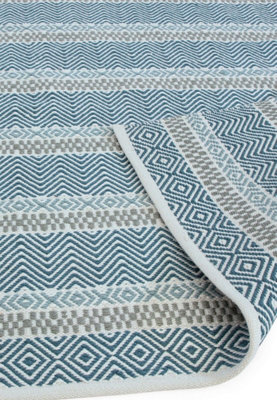 Blue Outdoor Rug, Geometric Striped Stain-Resistant Rug For Patio Decks Garden, 2mm Modern Outdoor Rug-200cm X 290cm