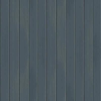 Blue Panel Wallpaper Wooden Plank Effect Smooth Finish Feature Wall Living Room