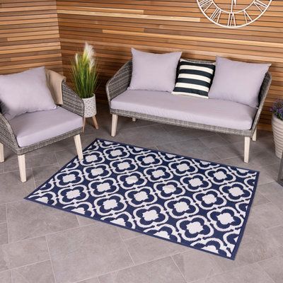 Blue Patterned Weatherproof Rug 120x170cm