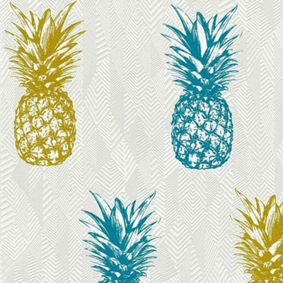 Blue Pineapple Wallpaper AS Creation Textured White Geometric Metallic