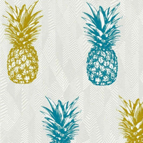 Blue Pineapple Wallpaper AS Creation Textured White Geometric Metallic