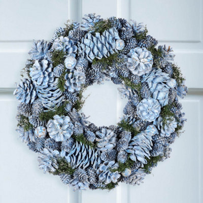 Blue Pinecone Xmas Door Decoration Winter Autumn Wreath