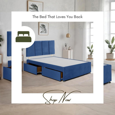 Blue Plush Fabric 4FT Small Double Bed Frame with 20 Inch Vertical Line ...