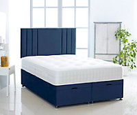 Blue Plush Foot Lift Ottoman Bed With Memory Spring Mattress And  Vertical  Headboard 4.0FT Small Double