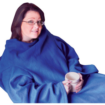 Blue Polyester Fleece Blanket with Oversized Sleeves Machine Washable DIY at B&Q