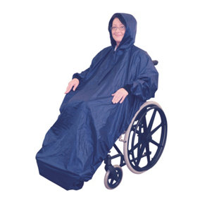 Blue Polyester Wheelchair Mac with Sleeves - Waterproof Fabric Machine Washable