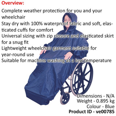 Blue Polyester Wheelchair Mac with Sleeves - Waterproof Fabric Machine Washable