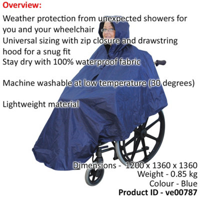 Blue Polyester Wheelchair Poncho - Waterproof Fabric - Machine Washable