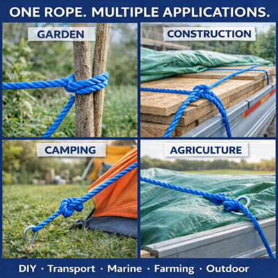 Blue Polypropylene Rope 30m Long 12 mm Rope Maximum Breaking Load ...