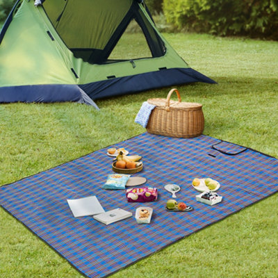 Blue Portable Scottish Plaid Picnic Blanket