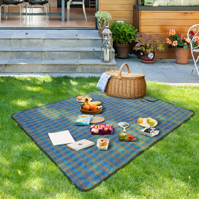 Blue Portable Scottish Plaid Picnic Blanket