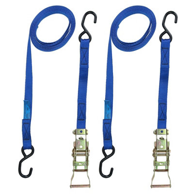 Blue Ratchet Strap Tie Down Trailer 4m Hook Cargo Strap 325kg Lashing x 2 (Pair)