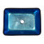 Blue Rectangular Glass Counter Mounted Bathroom Counter Top Basin W 460 mm x D 330mm