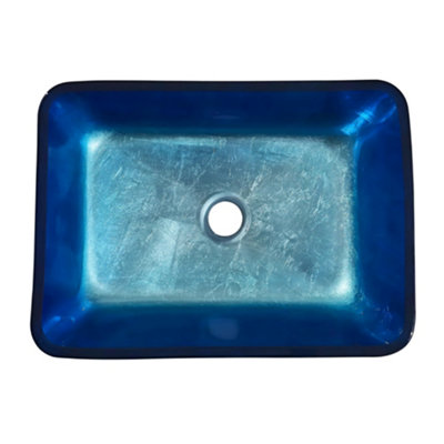 Blue Rectangular Glass Counter Mounted Bathroom Counter Top Basin W 460 mm x D 330mm