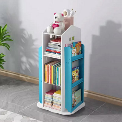 Blue Rotating Bookshelf Castle Rack Display Floor Standing Bookcase