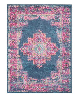 Blue Rug, Floral Persian Rug, Stain-Resistant Traditional Rug for Bedroom, Living Room, & Dining Room-114cm X 175cm