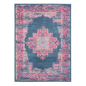 Blue Rug, Floral Persian Rug, Stain-Resistant Traditional Rug for Bedroom, Living Room, & Dining Room-114cm X 175cm