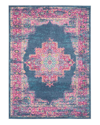 Blue Rug, Floral Persian Rug, Stain-Resistant Traditional Rug for Bedroom, Living Room, & Dining Room-160cm X 221cm