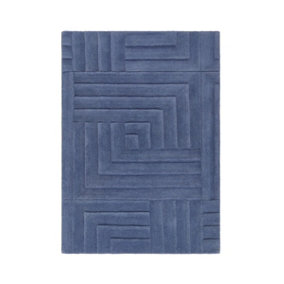 Blue Rug, Geometric Wool Rug, Optical/ (3D) Rug, Modern Wool Rug, Handmade Rug for Bedroom, & Dining Room-120cm X 170cm