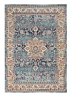 Blue Rug, Stain-Resistant Persian Rug, Floral Luxurious Rug, Traditional Rug for Bedroom, & Dining Room-115cm (Circle)