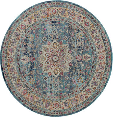 Blue Rug, Stain-Resistant Persian Rug, Floral Luxurious Rug, Traditional Rug for Bedroom, & Dining Room-61cm X 173cm (Runner)