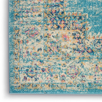Blue Rug, Stain-Resistant Persian Rug, Luxurious Floral Rug, Traditional Rug for Bedroom, & Dining Room-114cm X 175cm