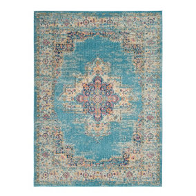 Blue Rug, Stain-Resistant Persian Rug, Luxurious Floral Rug, Traditional Rug for Bedroom, & Dining Room-160cm X 221cm