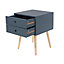 Blue scandia, 2 drawer bedside cabinet with wood legs
