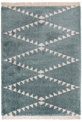 Blue Shaggy Geometric Kilim Luxurious Modern Moroccan Rug For Dining Room Bedroom & Living Room-160cm X 230cm