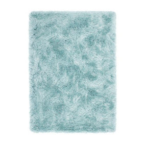 Blue Shaggy Rug, Stain Resistant Anti-Shed Plain Rug, Modern Luxurious Rug for Bedroom, & Dining Room-43 X 43cm (Cushion)