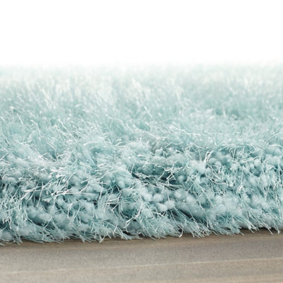 Blue Shaggy Rug, Stain Resistant Anti-Shed Plain Rug, Modern Luxurious Rug for Bedroom, & Dining Room-43 X 43cm (Cushion)