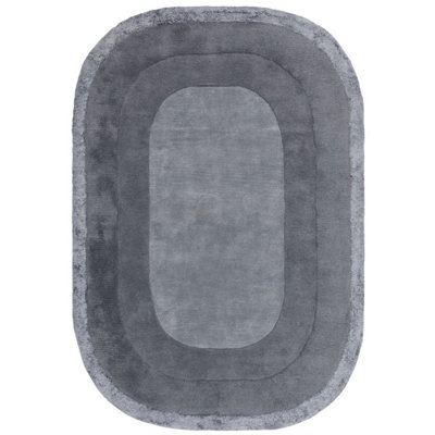 Blue Shiny Handmade Bordered 35mm Thick Stain-Resistant Rug For Bedroom, Dining Room, Modern Wool Rug-200cm X 290cm