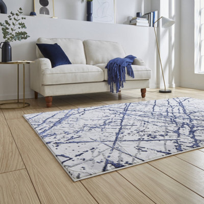 Blue Silver Abstract Easy to Clean Modern Rug For Dining Room Bedroom and Living Room-80cm X 150cm