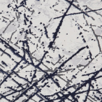 Blue Silver Abstract Easy to Clean Modern Rug For Dining Room Bedroom and Living Room-80cm X 150cm - 3