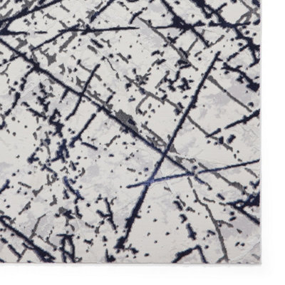 Blue Silver Abstract Easy to Clean Modern Rug For Dining Room Bedroom and Living Room-80cm X 150cm - 4