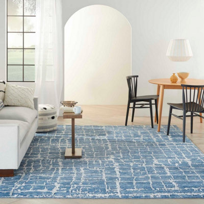 BLUE SILVER WOOL HANDMADE LUXURIOUS MODERN,ABSTRACT RUG FOR BEDROOM ...